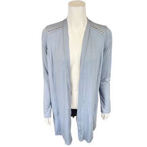 Dennis Basso Soft Touch Duster Cardigan with Rivets Cloud Grey XX-Small Size